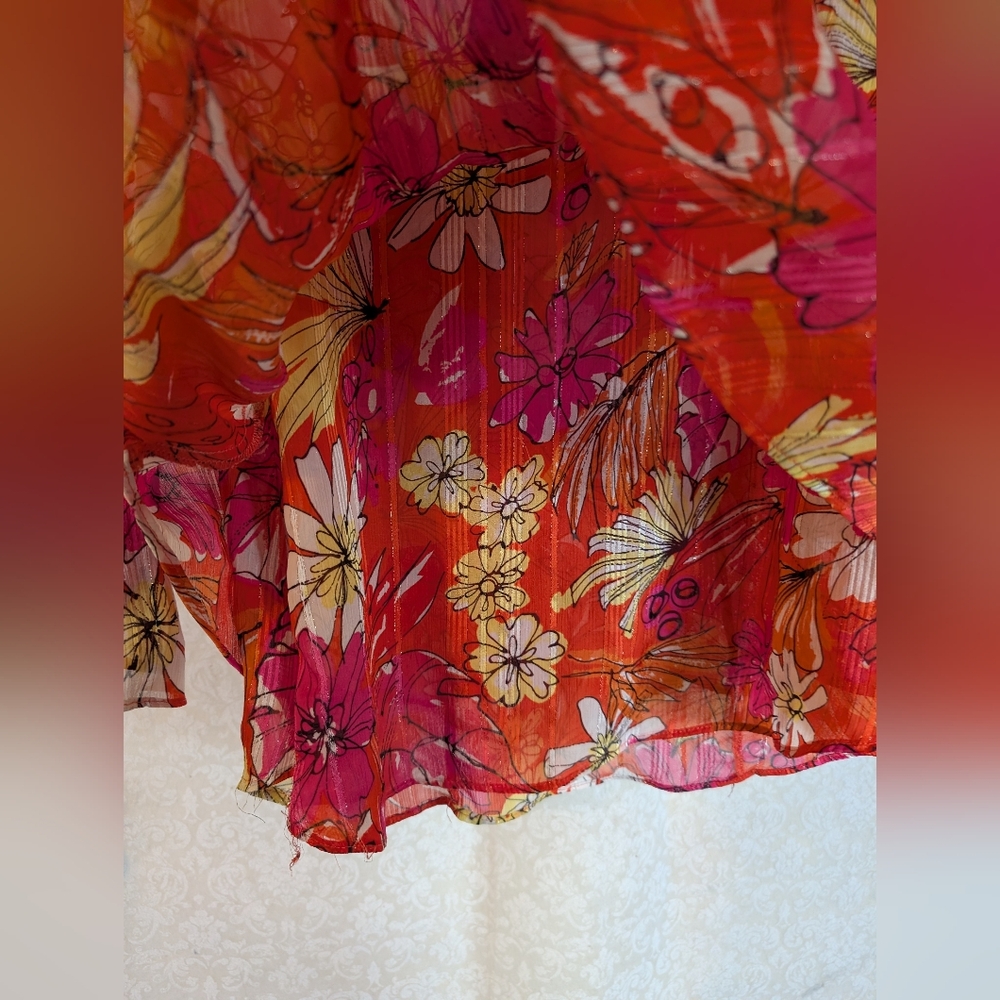 Sara Michelle Top Sz. Large Bright Orange Floral - Picture 8 of 16